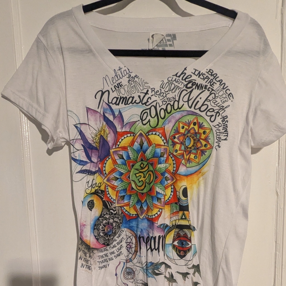 Vibrant White Graphic Tee with Colorful Design